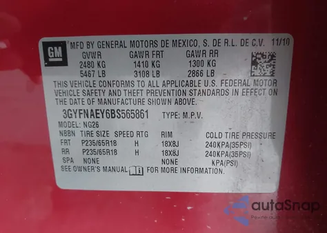 2011 Cadillac Srx Luxury Collection from USA, damaged, VIN 3GYFNAEY6BS565861